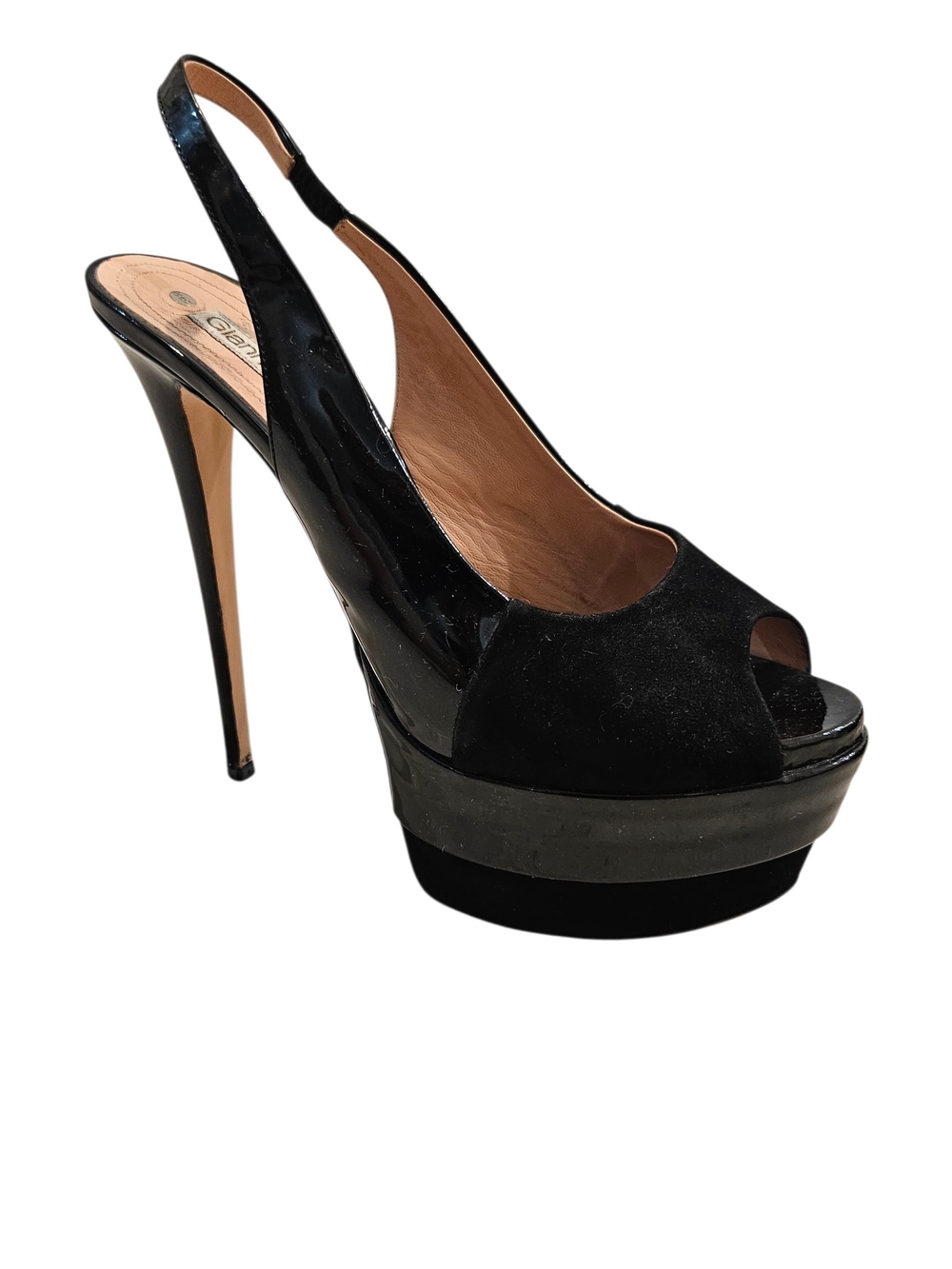 Gianmarco Lorenzi Black Ultra high platform Y2K Slingback Stillettos Size 39